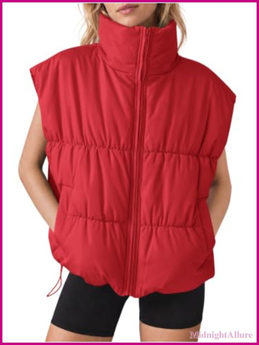 Fisoew Womens Puffer Vest Quilted Puffy Outerwear Jacket with Pockets